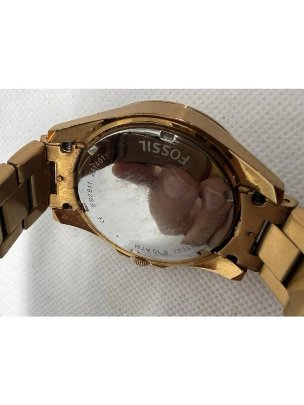 Fossil Riley ES2811 Womens Rose Gold-Tone Crystal Multifunction Watch 38mm